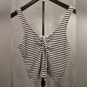 Express Black & White Striped Tie-Front Tank